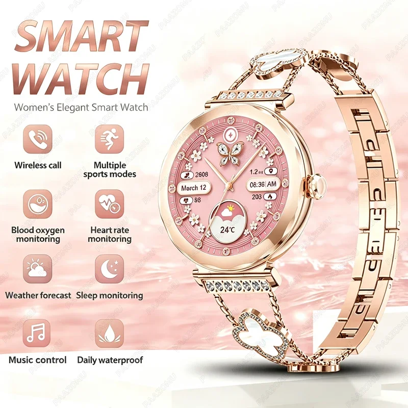 Rose Gold Ladies Smartwatch 2026 Bluetooth Call Heart Rate SpO2 Sleep Monitor IP68 Waterproof with Sport Modes - Women's Gift