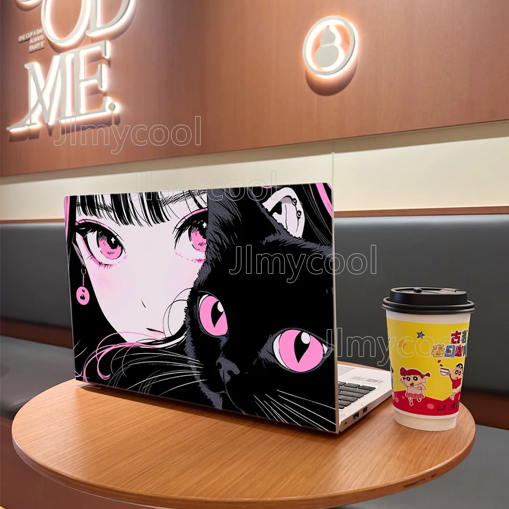 2 Pack Girl And Cat Pattern Laptop Art Decal Case Universal Laptop Skin Sticker for Laptop Refrigerator Decor Decal Sticker