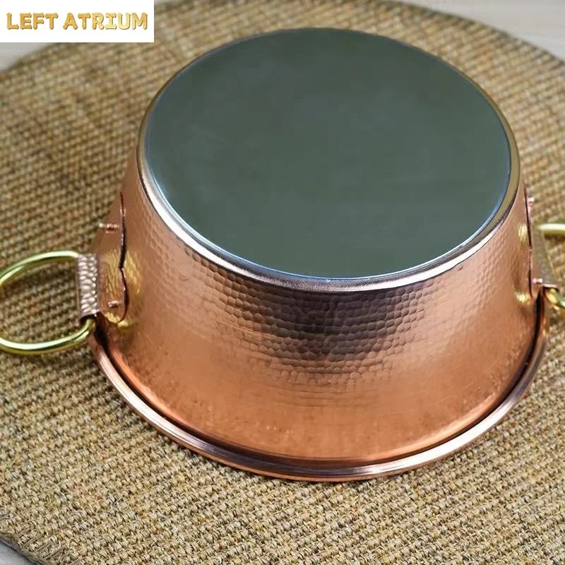 Vintage Copper Pot,Thickened Hot Pot Cooking Utensil Simmering and Pasta Stewing,Handcrafted Hammer Texture 26 cm Handheld Pot view 4