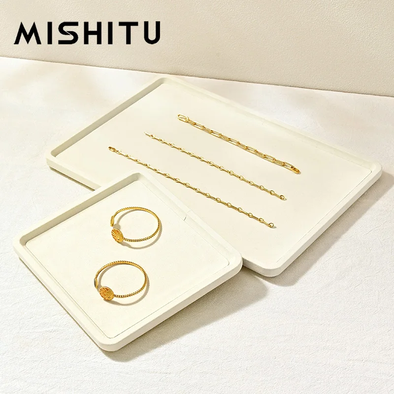 MISHITU Jewelry Display Trays for Rings Necklaces and Bracelets Linen Microfiber Jewelry Organizer Tray Jewelry Display Props