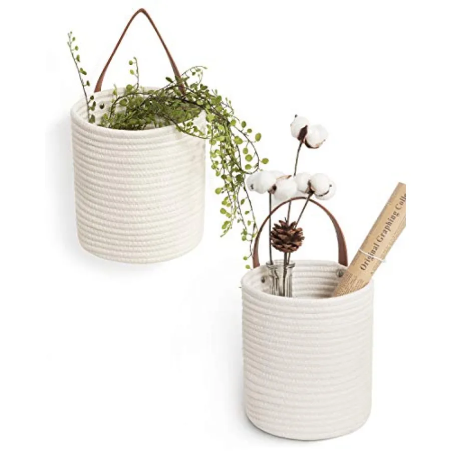 

2pack Rope Hanging Basket - Small Round Hanging Baskets Storage for Key, Sunglasses, Wallet on Door - Modern Woven Baskets Wall