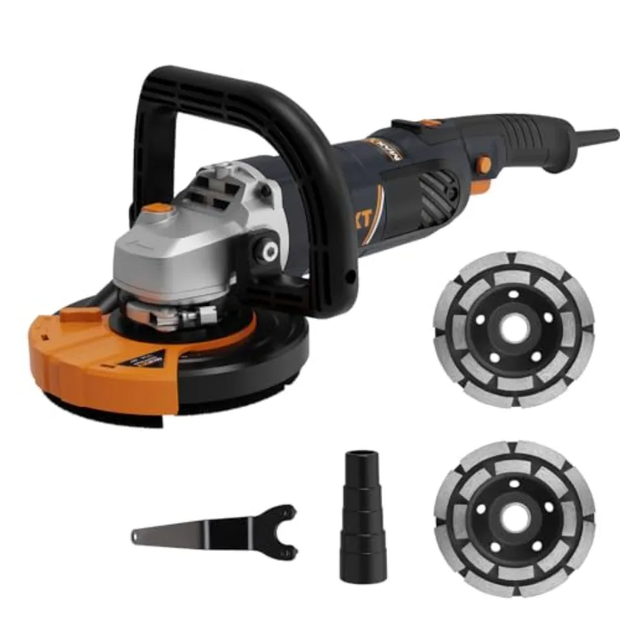 

Concrete Surface Grinder Sander 1500W MAXXT 5 Inch Angle Grinder Set 1000-8500RPM 7 Speed Adjustments Concrete Sander with Remo