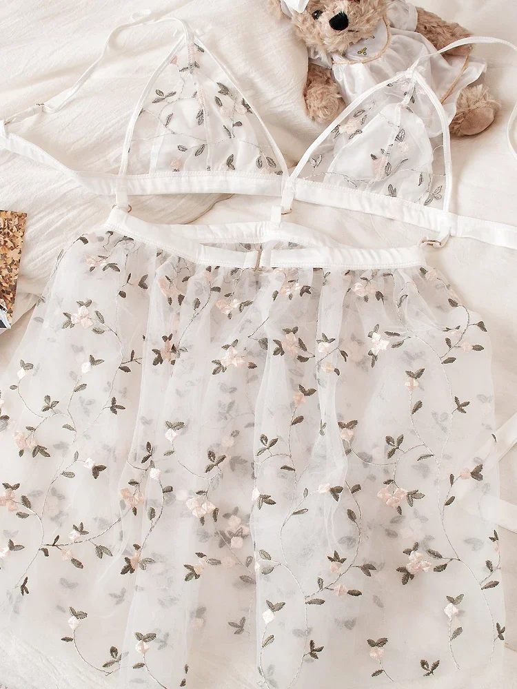 

Кружева с цветочным принтом в стиле пэчворк, пижама на бретельках, ночная рубашка, цветочная фея, сексуальное нижнее белье с вышивкой, ночная рубашка на бретельках, комплект трусиков, сказочное кружево для отдыха