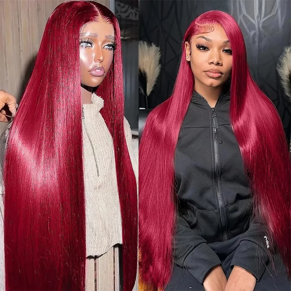 

13x4 99J Burgundy Red HD Lace Front Wig Colored Human Hair Wigs 13x6 Bone Straight Lace Frontal Wig 100% Human Hair Pre Plucked