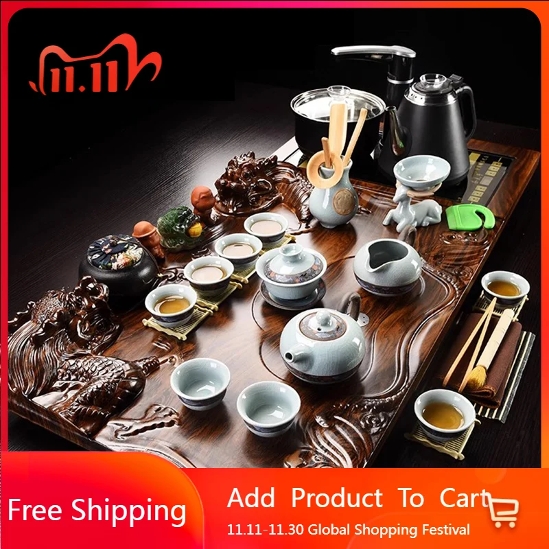

Wooden Luxury Tea Tray Pot Ceremony Table Accessories Tea Tray Vintage Drip Irregular Kung Fu Bandeja Madera Home Decorationgs
