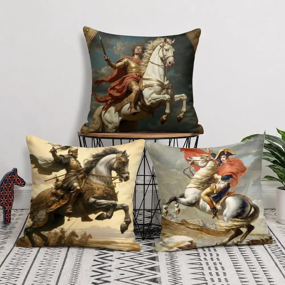 Horse Rider Art Cushion Cover Short Plush Soft Double-Sided Printing Pillow Case Cozy Sofa Bedroom Home Decor Gift