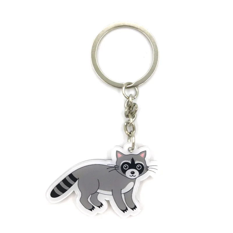 Raccoon Bear Acrylic key pendant cute cartoon animal girl key chain bag decorative pendant small car key chain Girl