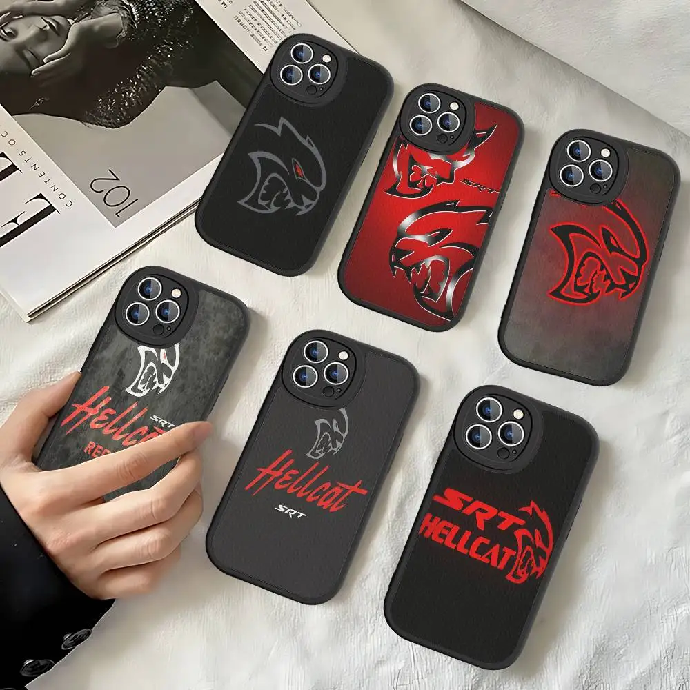 Funda para Teléfono con Diseño de Auto Dodge Challenger S-SRT para iPhone 16 15 14 13 12 11 Pro Max Plus, Cubierta de Cuero Resistente a Impactos