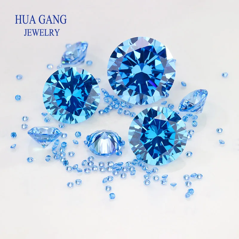 High Temperature Resistance Sea Blue 0.8~15mm Cubic Zirconia Round Shape 5A Brilliant Cut Loose CZ Stone Synthetic Gems