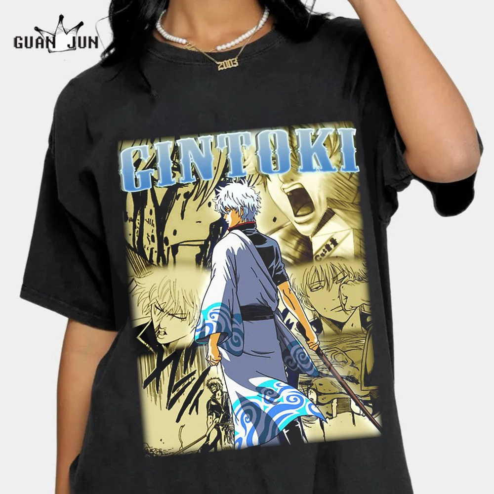 Anime Tshirt Novelty Men T-Shirt Gintama Gintoki Sakata Cotton Tee Shirt Round Collar Tops Short Sleeve T Shirt Women Streetwear