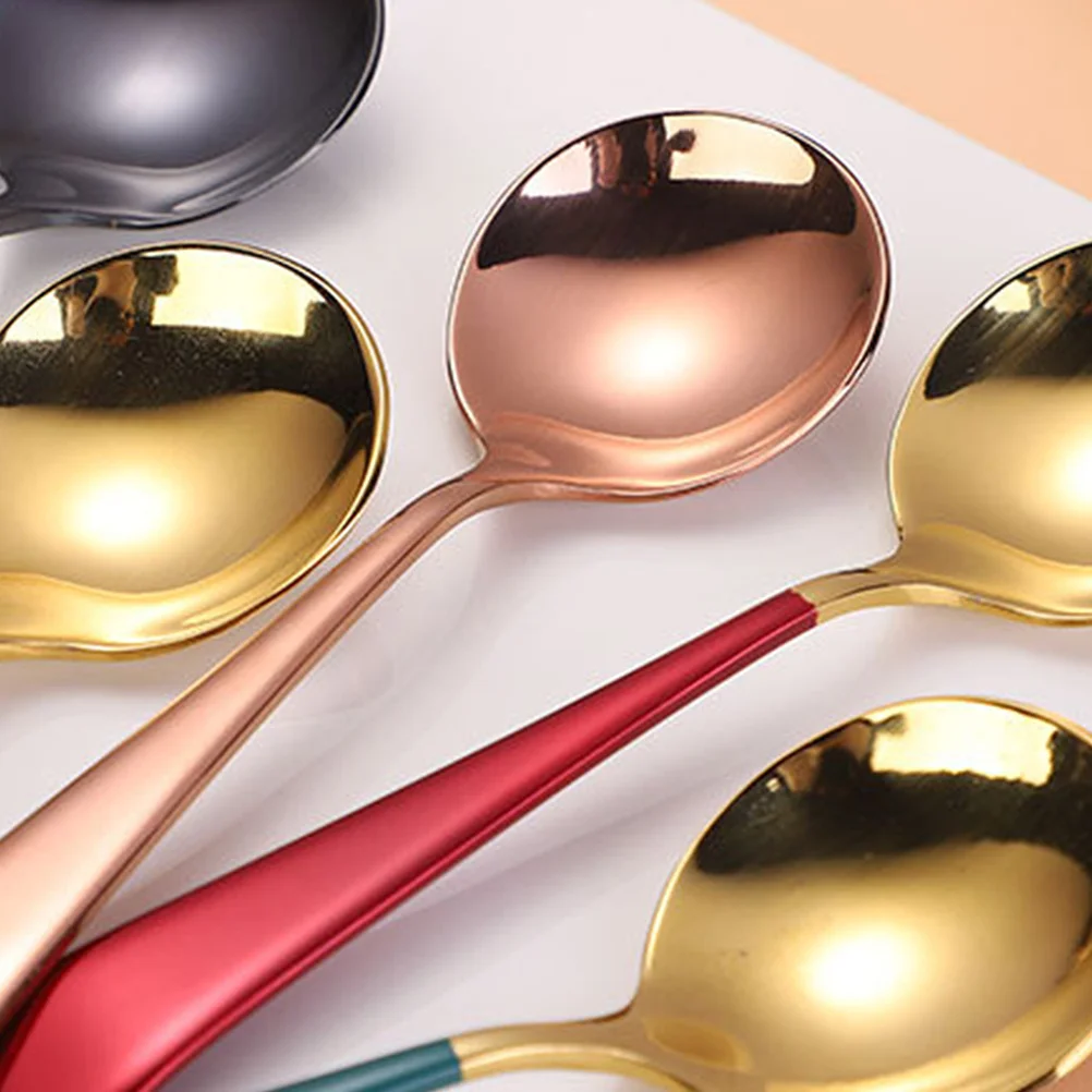 

Набор круглых суповых ложек из нержавеющей стали, десертные ложки для мороженого и кофе, эргономичные, с зеркальной поверхностью, не ржавеют