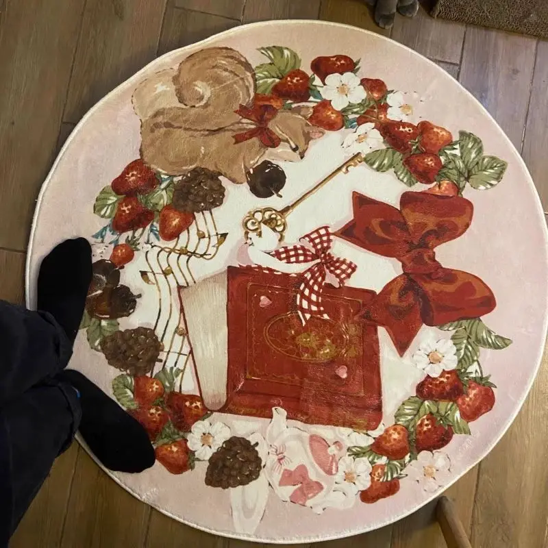 VIKAMA Christmas Flannel Rug Squirrel Strawberries Pinecone Bows Soft Cozy Area Rug Carpet for Bedroom Living Room Xmas Decor