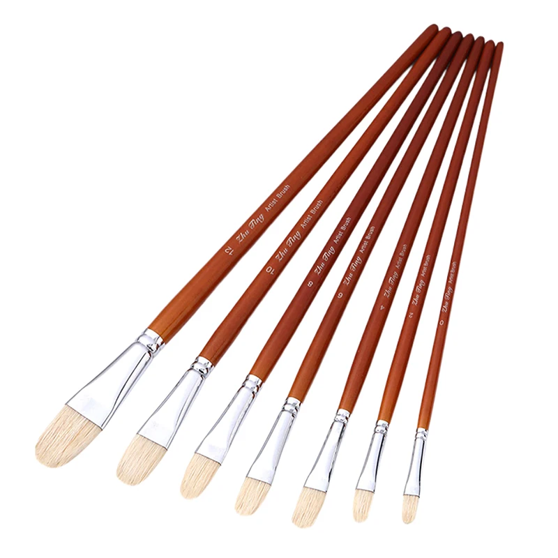 

Набор из 7 профессиональных кистей для масляной живописи с щетиной из свиной щетины, длинная деревянная ручка, для масляной и акриловой живописи, художественные принадлежности