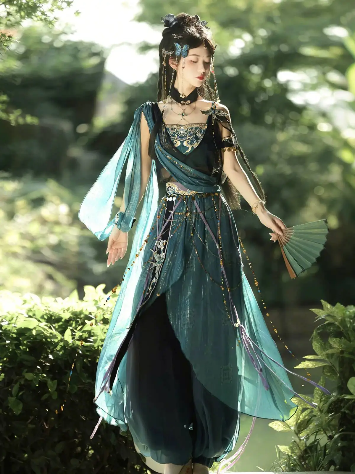 Green Snake Style Hanfu Chinese Classical Dance Costume Chiffon Outfit Cosplay Photography Dress