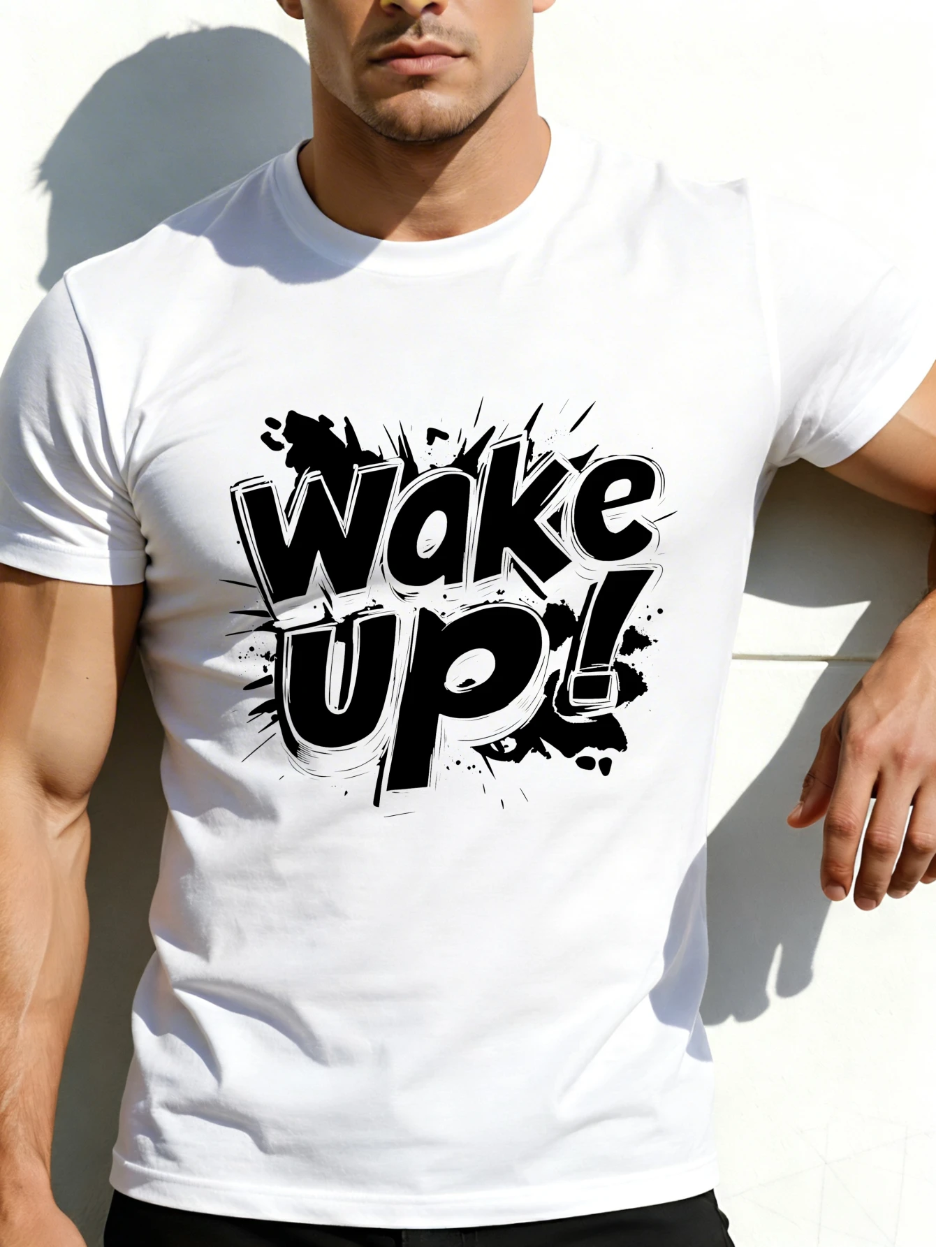 Casual Style Men's T-Shirt Wake Up Text Graphic Summer Wear Gift for Him