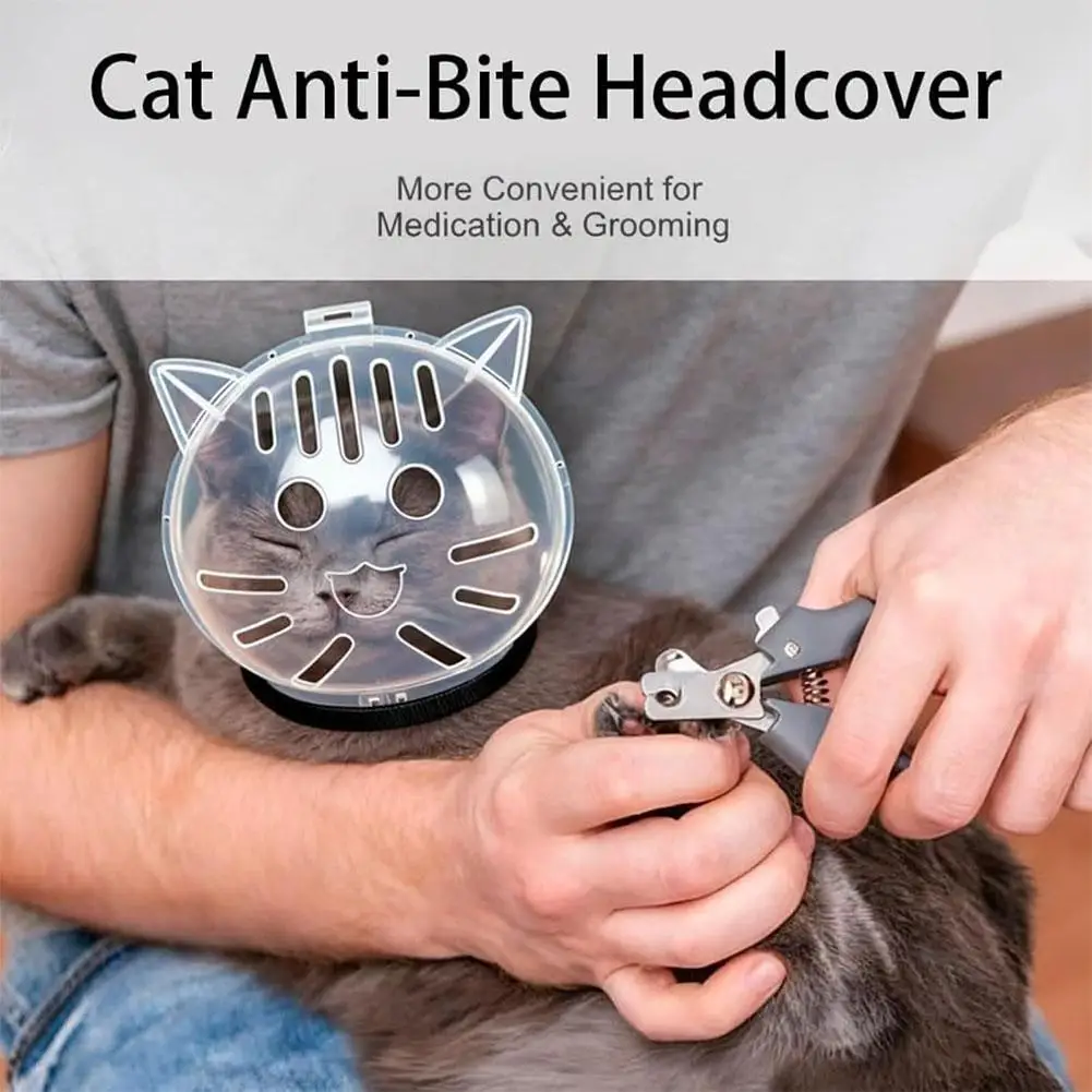 Transparenter Katzen-Schutzhaube, Anti-Biss, atmungsaktiv, Katzen-Pflegehelm, Maulkorb für Nageltrimmen, Baden und Pflege – Detail 6