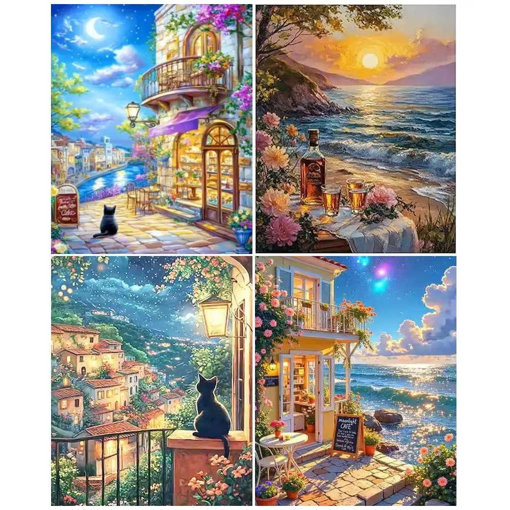 

GATYZTORY Seaside House Painting By Numbers Frameless Pictures By Numbers Landscape Acrylic Painting on Canvas Home Decor Gift P