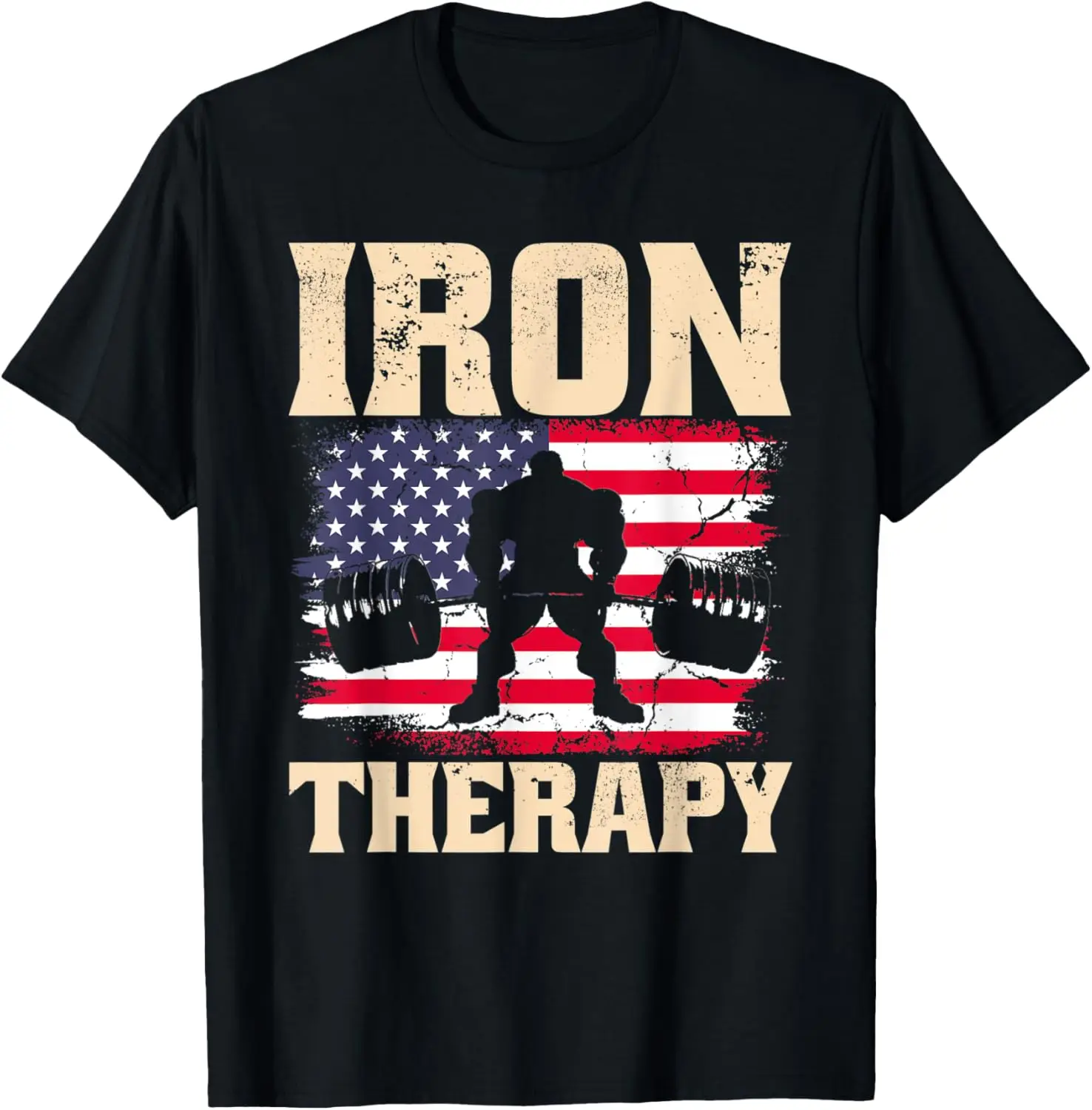 Camiseta Iron Therapy Gym Deadlift Powerlift com bandeira americana dos EUA