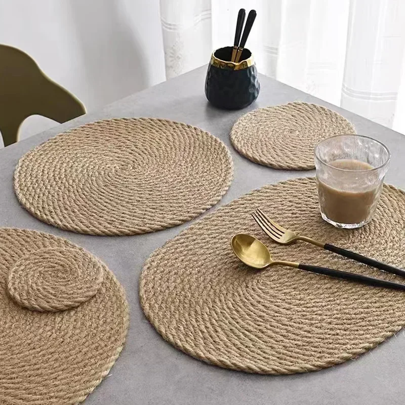 

Round Oval Braided Table Place Mats Pad for Dining Table Patio Outdoor Farmhouse Decor Kitchen Accessories