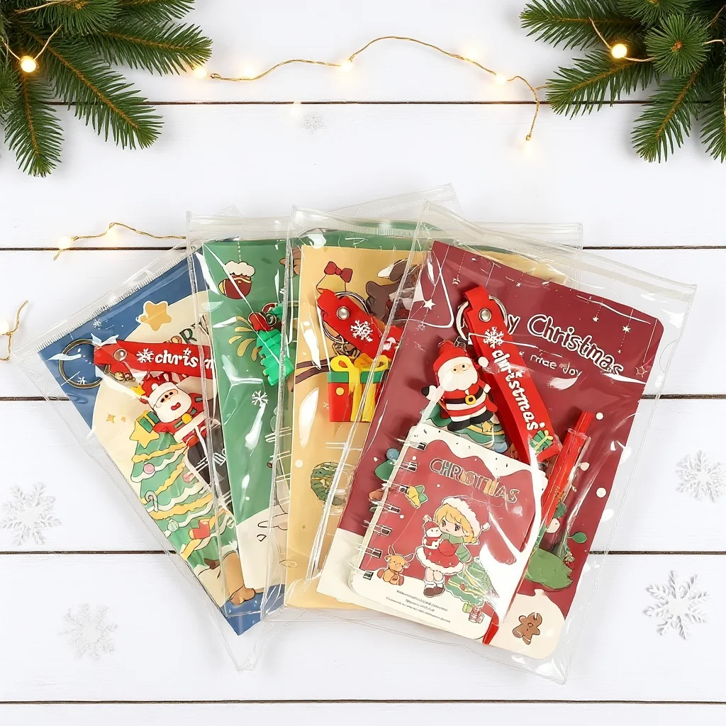 Kids Stationery Gift Practical Christmas Gel Pen Spiral Notebook Set Spiral Notebook Pen Keychain Set For Primary School School