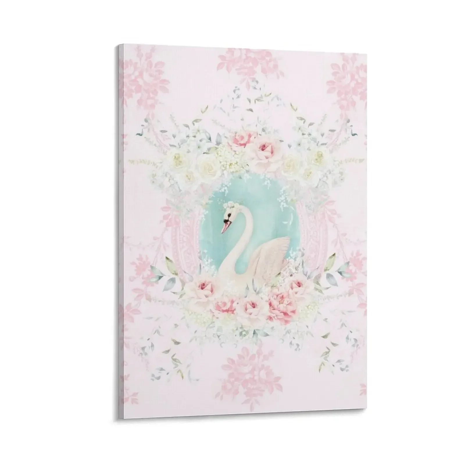

Romantic white swan, shabby vintage roses, peonies Canvas Painting cute room decor Decoration for bedroom
