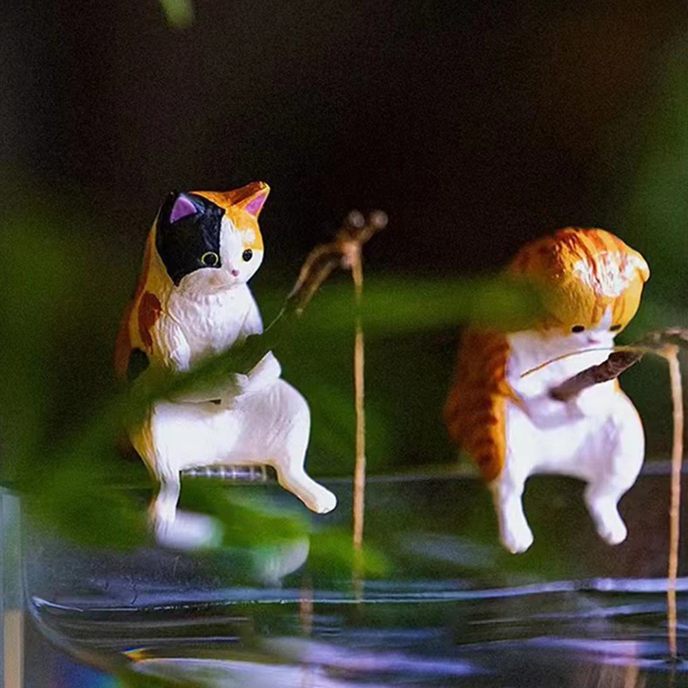 الأسماك المناظر الطبيعية الكرتون القط تمثال لطيف الصيد القط الشكل لطيف القط المناظر الطبيعية ديكور المنزل ديكور السيارات الداخلي #6