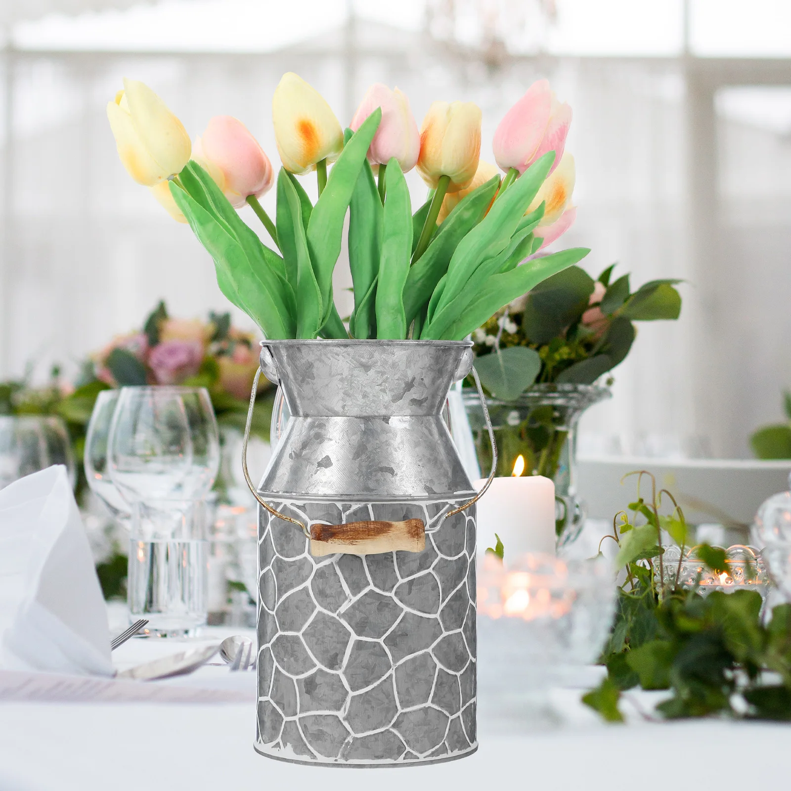 

Retro Flower Bucket 10x10.5x19CM Vintage Iron Vase for Arrangement Supplies Multi function Durable