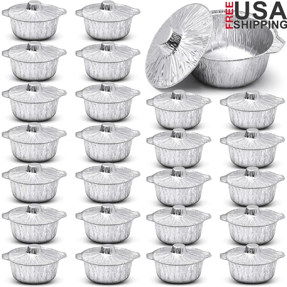 

24 Pcs Disposable Aluminum Foil Pots with Lids Durable Cookware Outdoor Cooking Baking Events Easy Cleanup