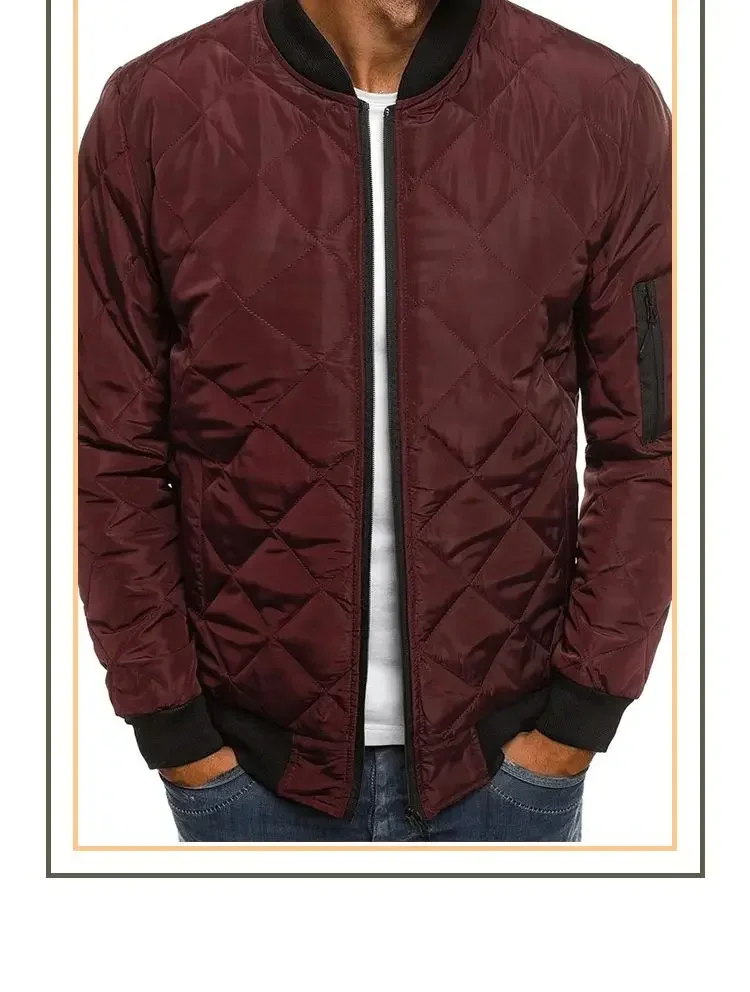 Winter New Cotton Jacket Men's Baseball Collar Mesh Pressed Lightweight Cotton Jacket Vintage Flight Casual Long Sleeve