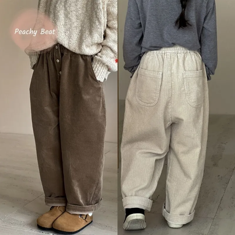 

Модные вельветовые широкие брюки для маленьких девочек и мальчиков, модные свободные брюки для малышей и подростков, весенне-осенняя одежда для малышей, От 3 до 14 лет