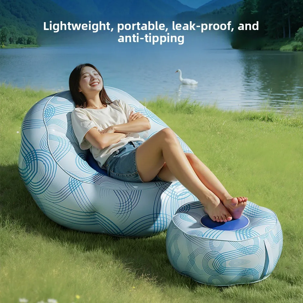 Inflatable Lounger Chair Portable Blow Up Sofa with Back Support Foldable Air Couch for Camping Beach Music Festivals