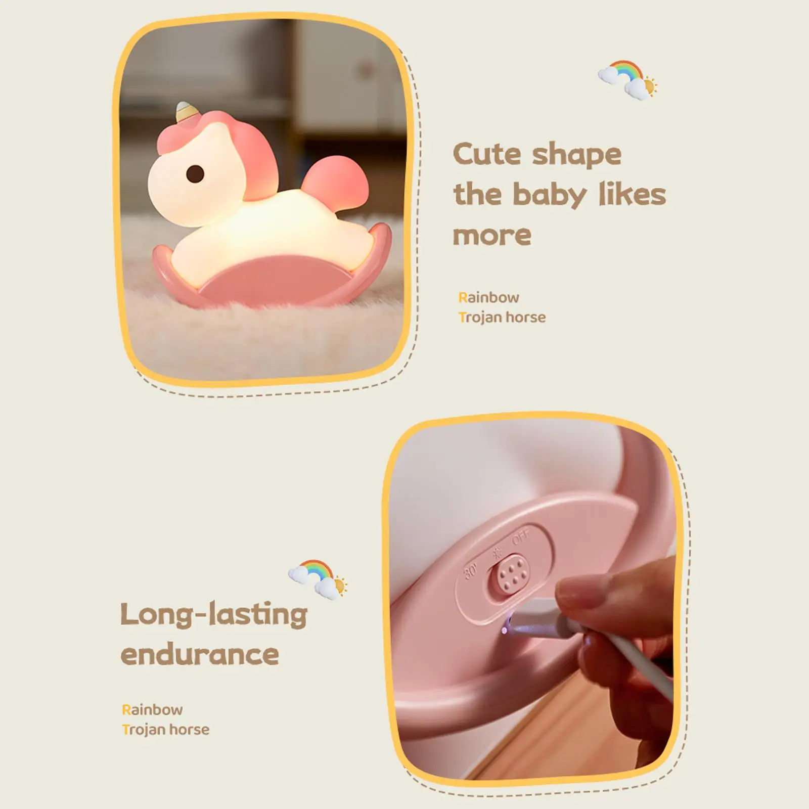 فانوس حصان لطيف LED ضوء مبتكر على شكل حيوان ناعم للأطفال، ديكور غرفة قابل للتعتيم مكون من 3 مستويات، هدية لطيفة للنساء (وردي)