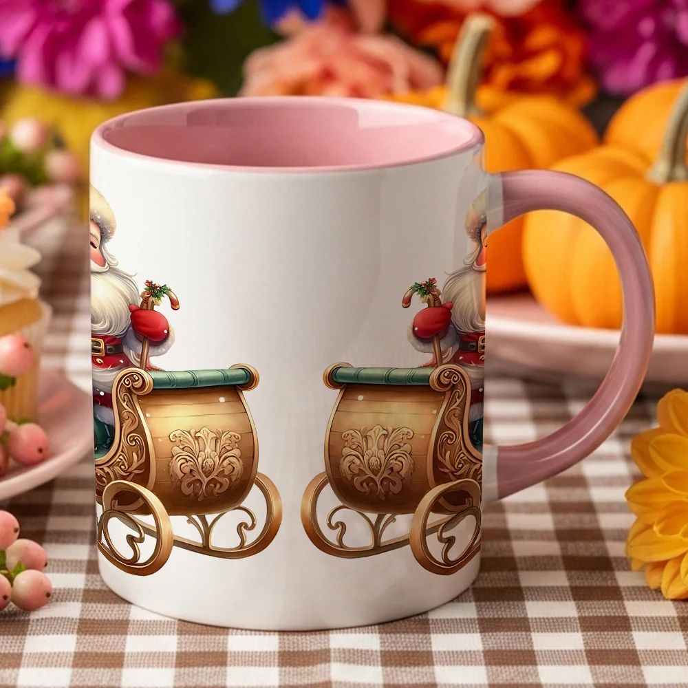 1pc Christmas Coffee Mug with Santa Claus & Reindeer Design - Red & Golden Holiday Cup, Hot Cocoa Cup for Christmas Party, Office, Home - Ideal Christmas Gift for Family, Friends, Coworkers - Durable Drinkware for Hot Beverages