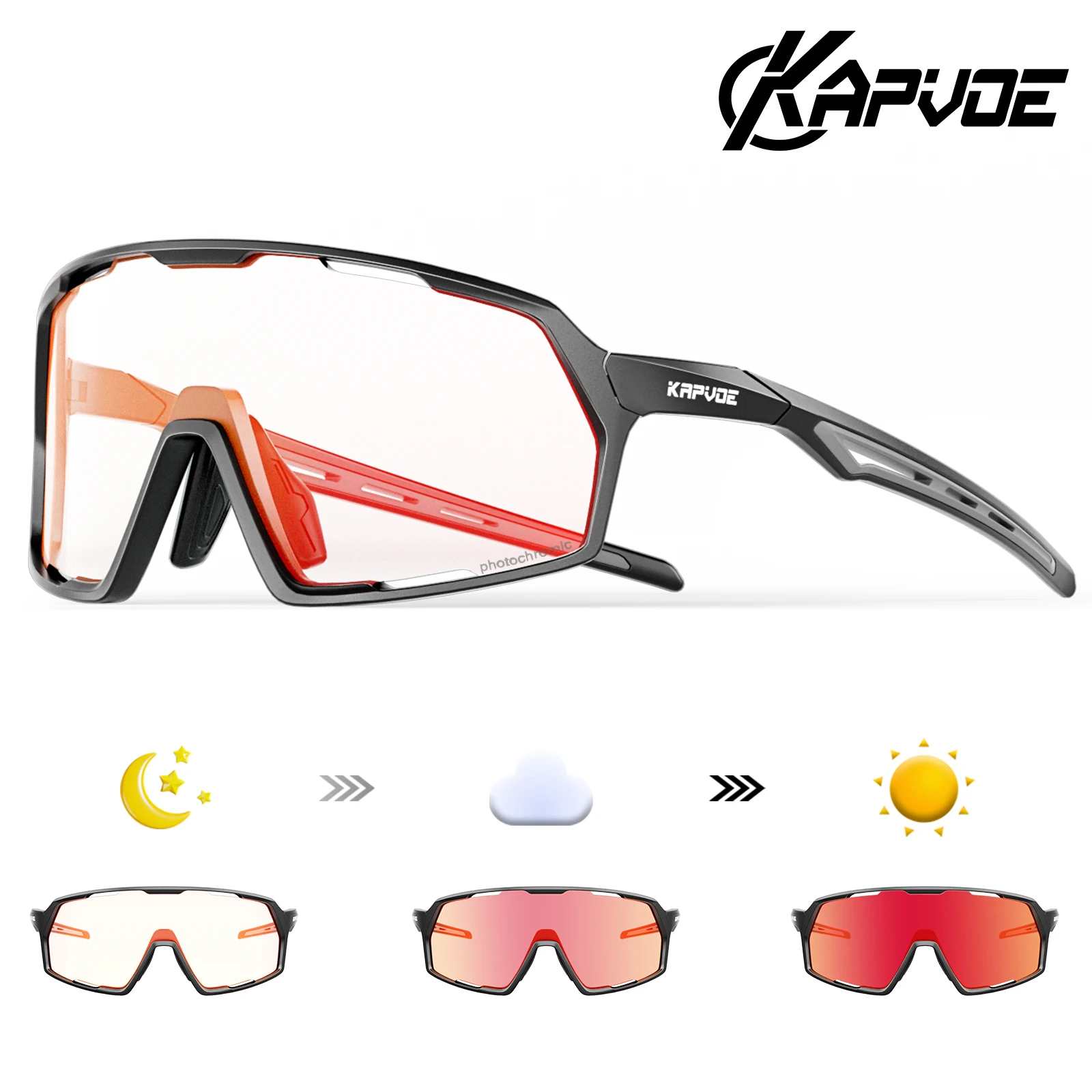 

Kapvoe New Outdoor Photochromic Sunglasses Driving Bicycle Cycling Glasses Men Women Bike Eyewear Sports Hiking UV400 Goggles