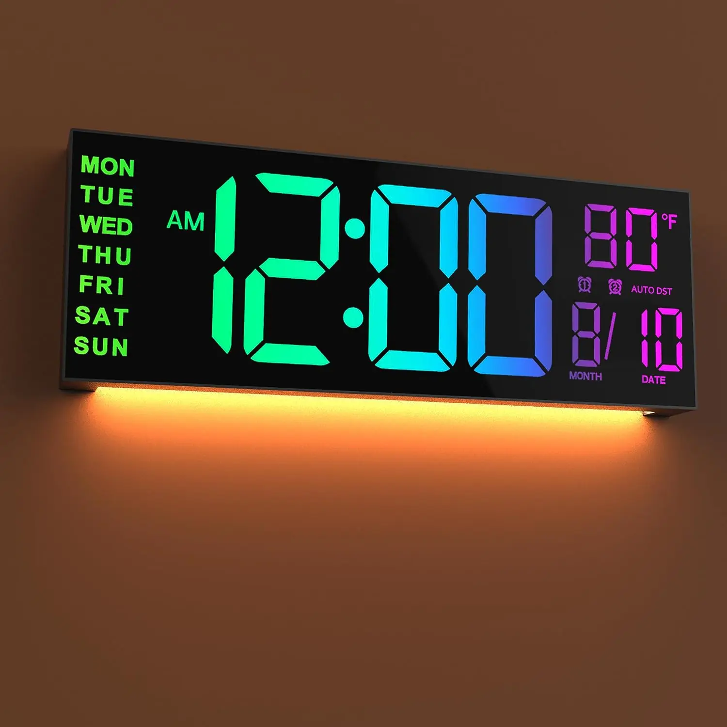 16inch/39cm Large Digital Wall Clock with Remote Control Dual Alarm with Big LED Screen Dispaly 8 RGB Colors Electronic Auto DST