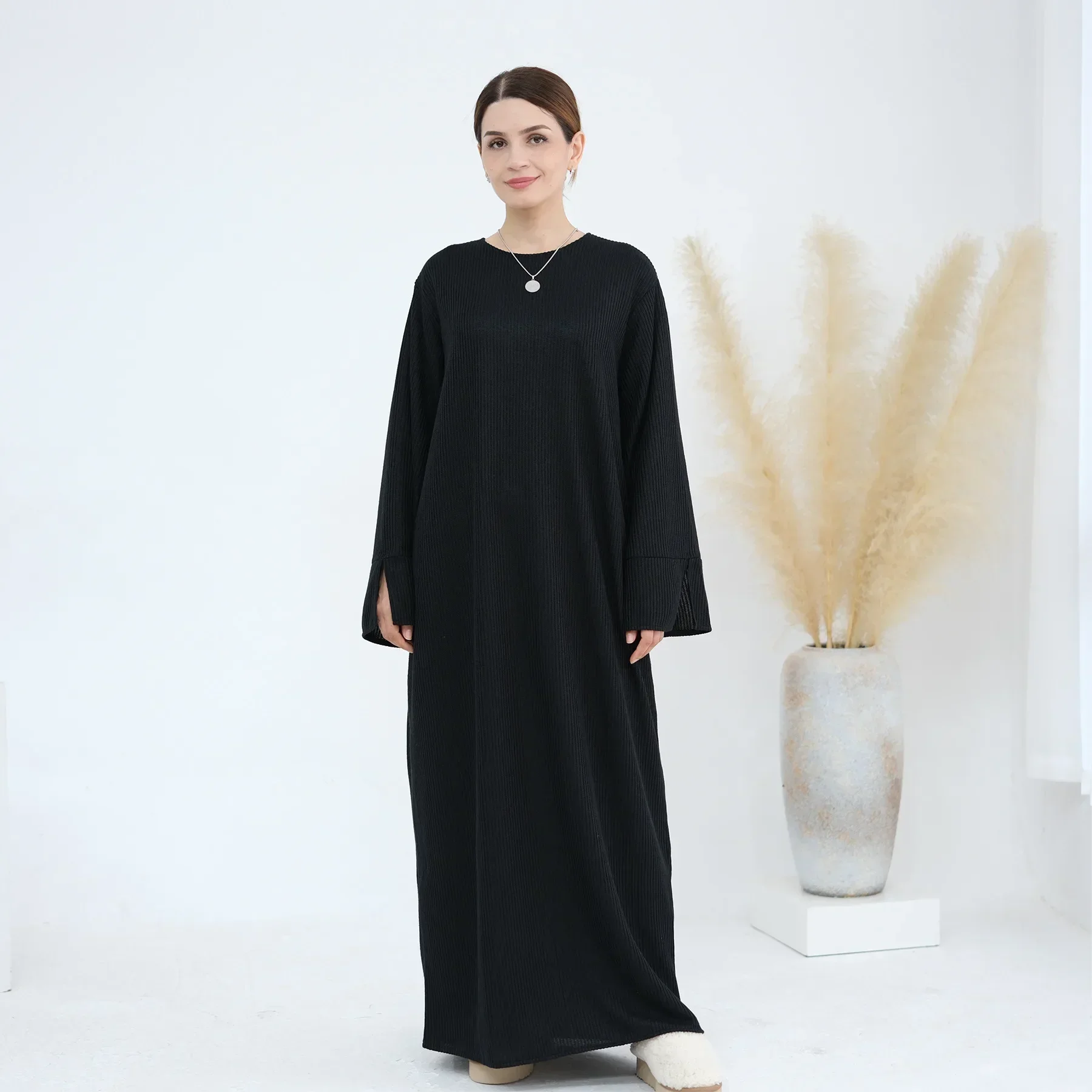 Inverno abaya vestido solto camisola de malha vestidos muçulmanos plain abayas para mulheres dubai luxo roupas islâmicas kaftan robe ramadan