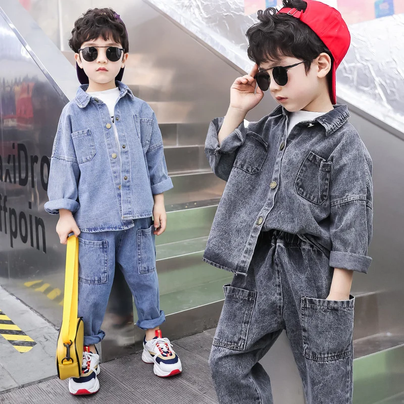 Boys Coat +Pants Kids Suits 2PCS/Set Cotton 2024 Thread Jean Spring Autumn Cotton Jogging Suit Teenagers Christmas Gift Children