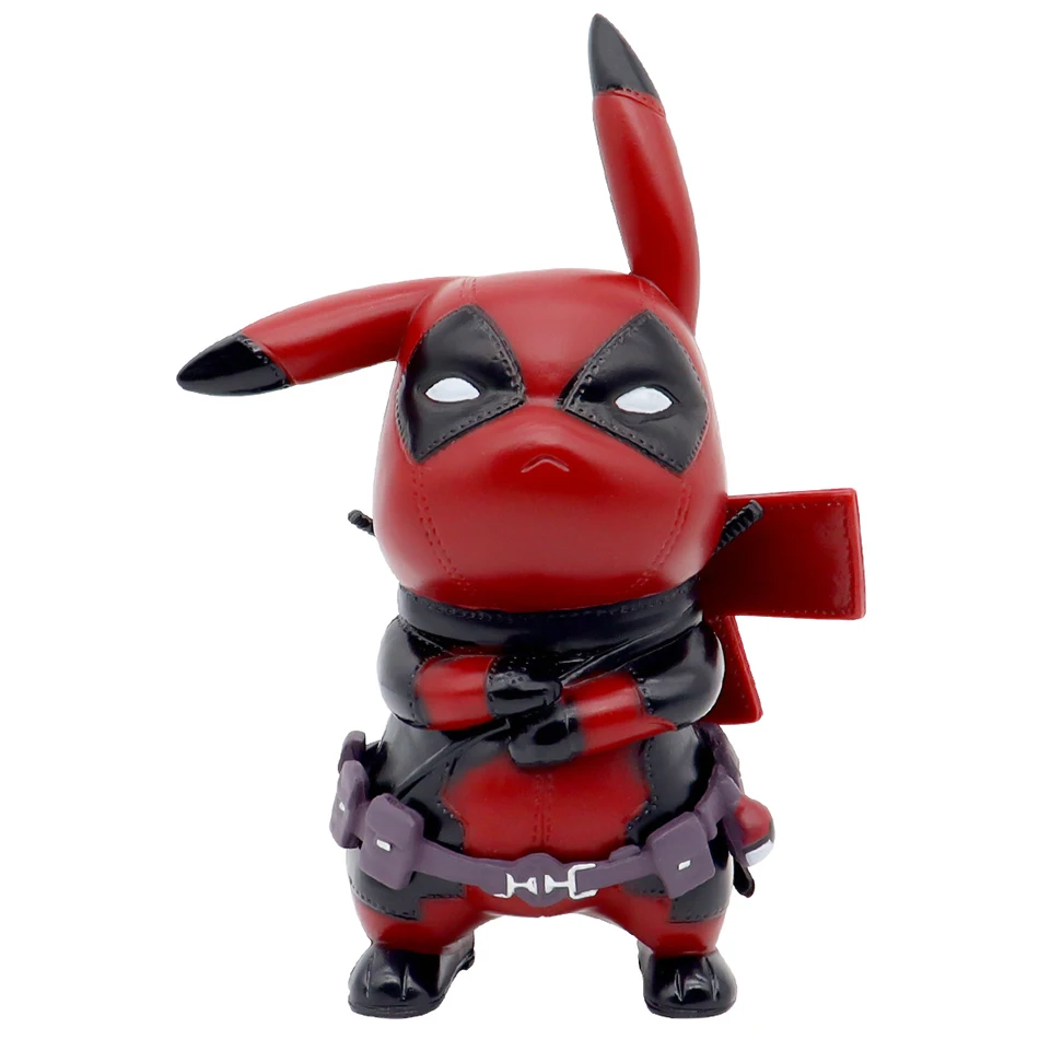 12cm Pikachu Cos Deadpool Anime Figure Characters  Kawaii Pokemon Q Version Cartoon Animation Tide Play Desktop Car Decoration