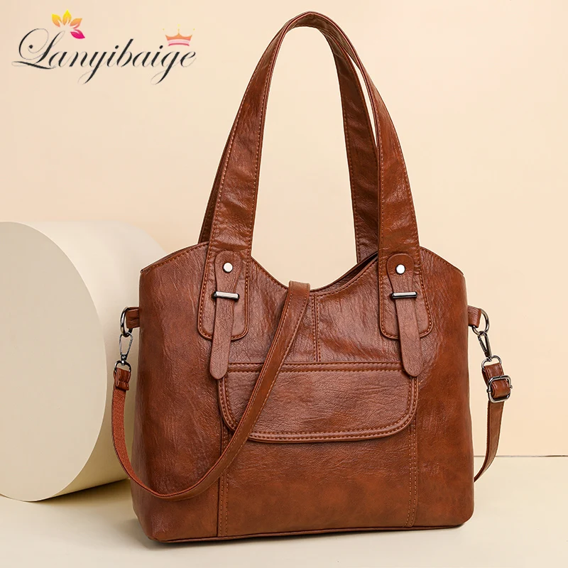 Multiple Pockets Large Capacity Ladies Hand Bags Luxury Soft Leather Handbags High Quality Women Bags Designer Shoulder Bag 2024