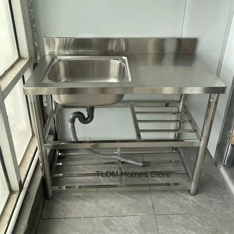 Kitchen Sinks Bracket Commercial Modern with Light Luxury Stainless Steel Dishwashing Washing Sink Countertop Integrated Cabinet