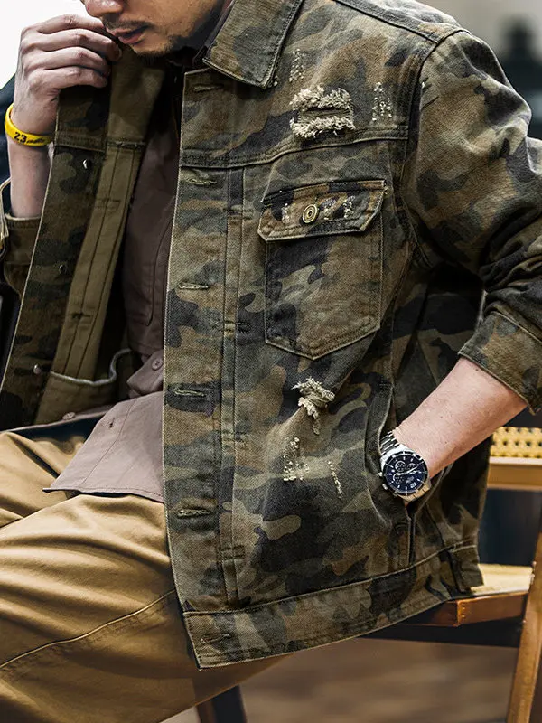 

Desert Camouflage Men's Denim Jaet Loose Fit Spring Autumn New Sle Workwear Jaet American Casual Sle Long Sve