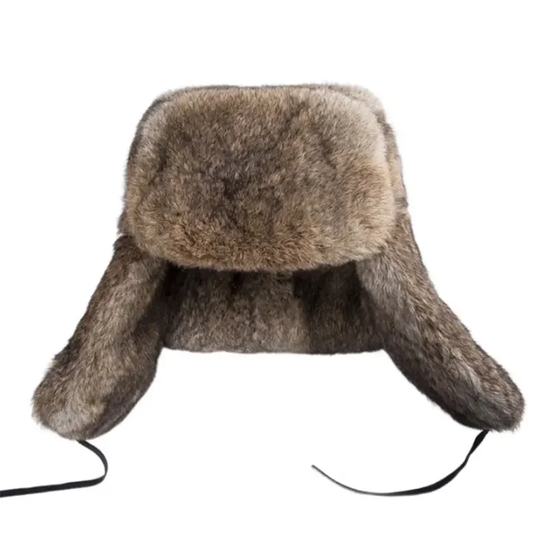 الرجال عارضة أرنب الشعر لي فنغ قبعة شمال شرق الفراء قبعة في الشتاء الدافئة في الهواء الطلق سميكة غطاء للأذن الخريف الشتاء قبعة مع إيرفلاب #6