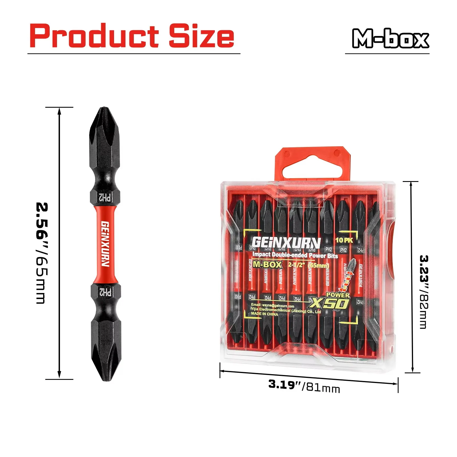 Geinxurn 2.56'' PH2-PH2 Standard Double-Ended S2 Impact Power Bit for High-Torque Applications, Marine Boat Hardware