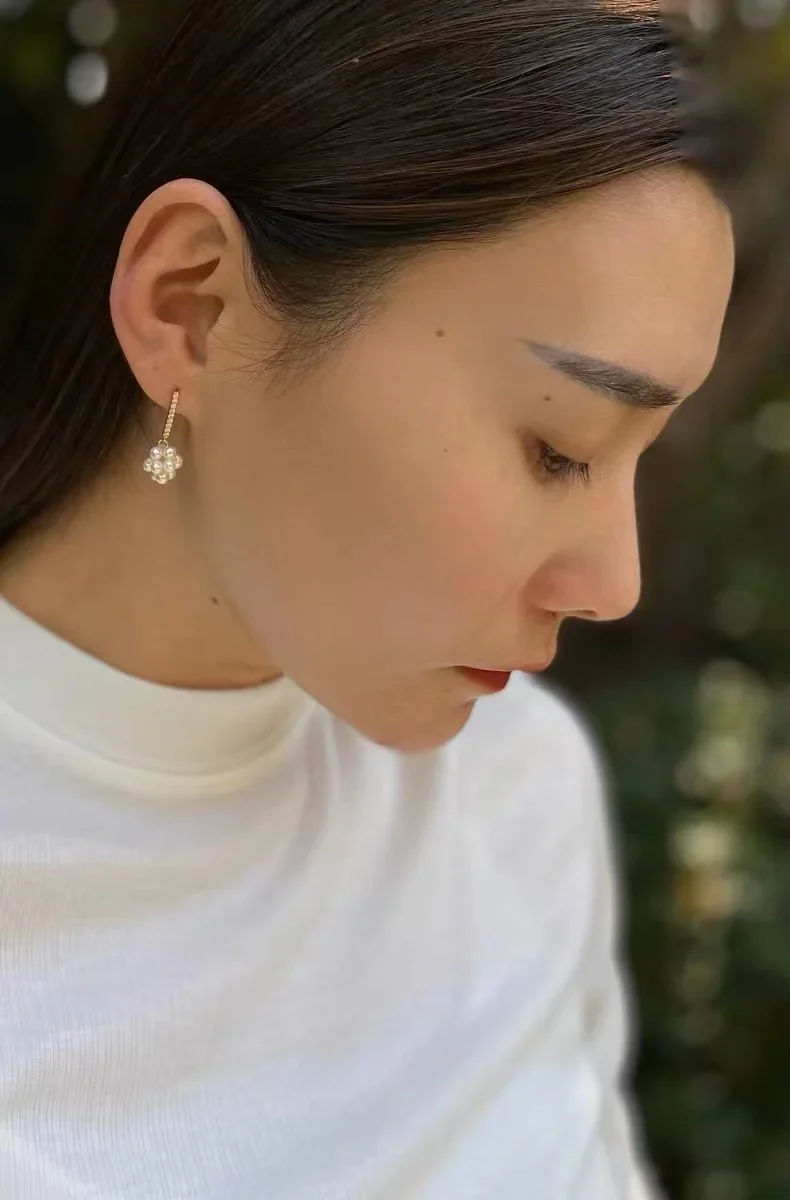 Women's Earrings Noble atmosphere simple stylish 14k gold and natural pearl braided flower ball design unique earrings for women