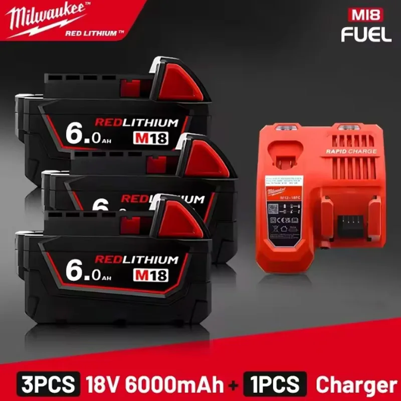 

2026 New Milwaukee Battery 6000mAH 5000mAH Color Box Packaging M18B6 M18B5 48-11-1860, 48-11-1850 48-11-1440Tool Lithium Battery