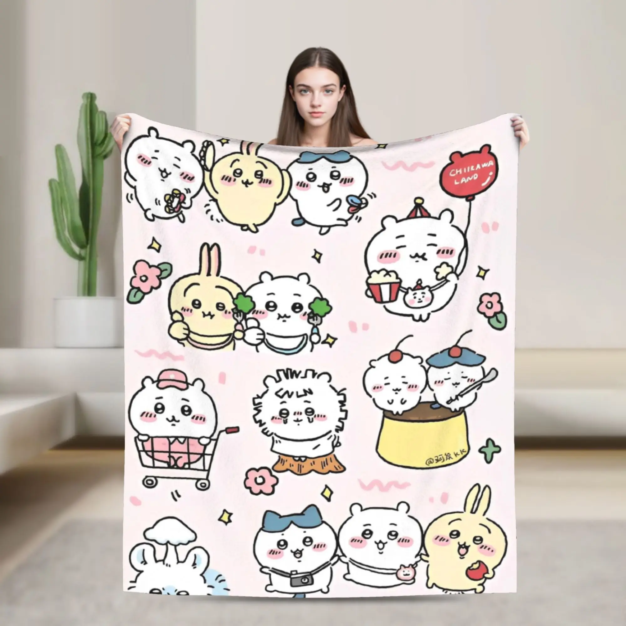 Cute Cartoon Manga Chiikawas Fleece Blankets Funny Throw Blanket for Home Hotel Sofa  200x150cm Bedspreads,