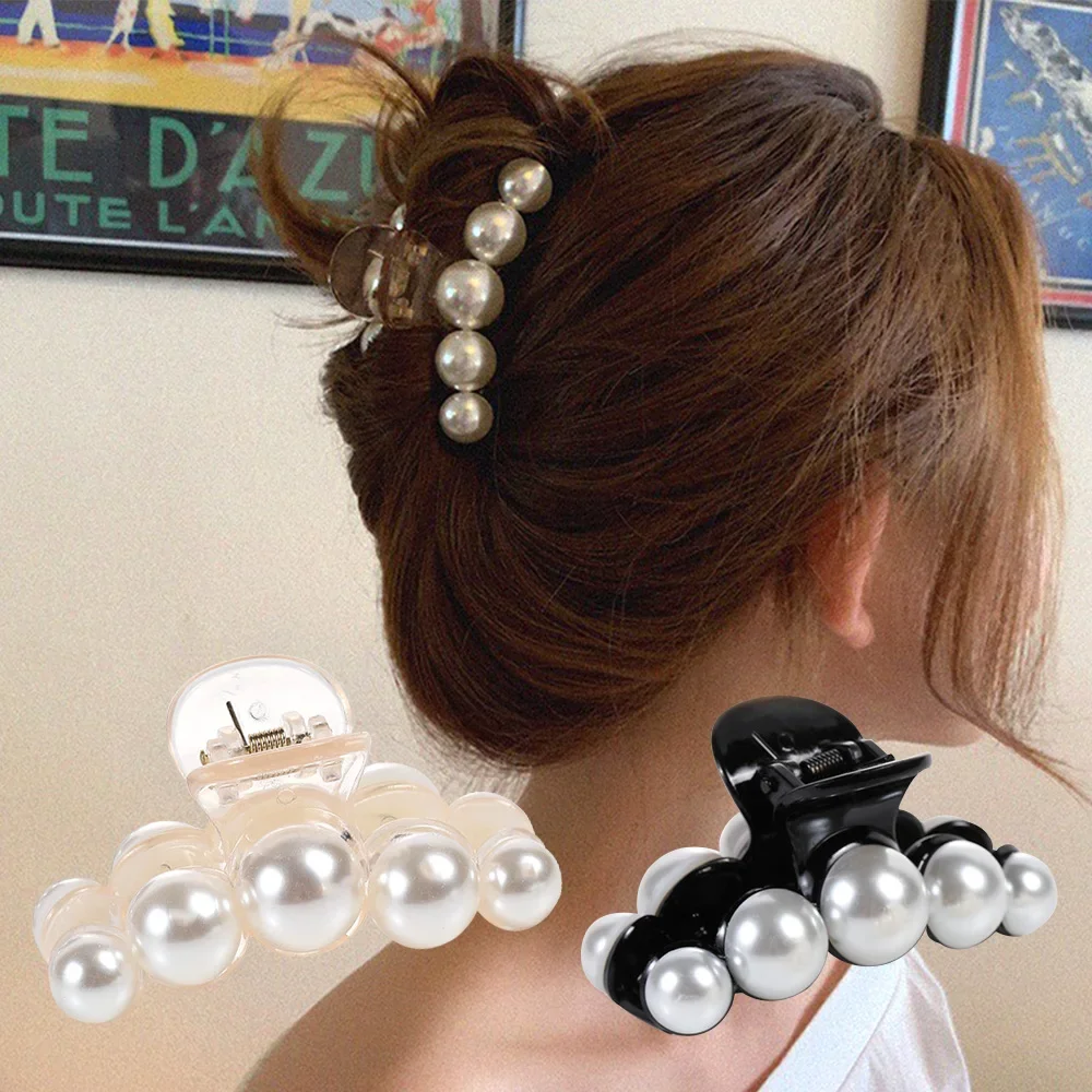 Acrylic Hair Jaw Clips Retro Pearl Hair Claws Non Slip Strong Elegant Women Makeup Medium Small Barrette Crab Hair Styling Tools