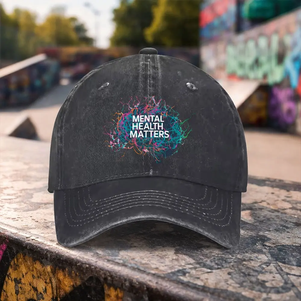 1pc Mental Awareness Baseball Cap with Brain Print & Mental Symbols - Lightweight Duckbill Cap Suitable for Outdoor Sports, Dail