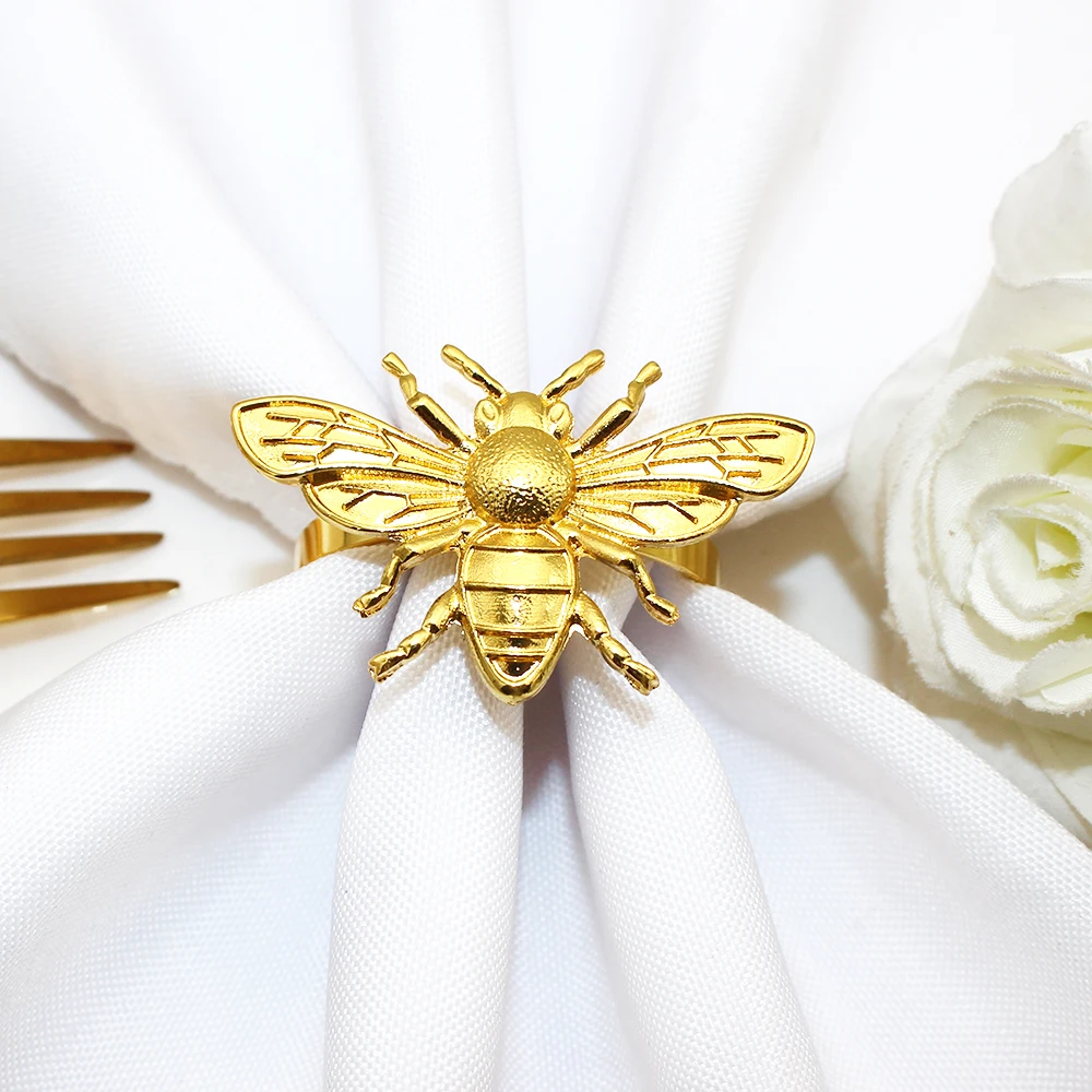 6Pcs Gold Napkin Rings Cute Bee Napkin Ring Holders for Christmas Thanksgiving Family Gatherings Wedding Decorations 2024 ERE92