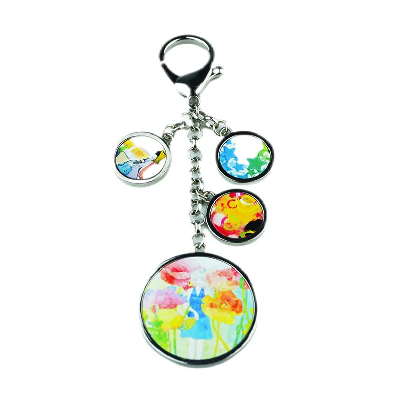 5pcs Sublimation DIY White Blank Metal 4 Circle Square Double Sided Keychain